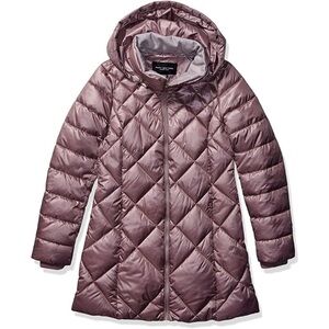 Marc NY Sz M Women's Quilted Puffer Jacket Plum Zip Closure Removable Hood NEW